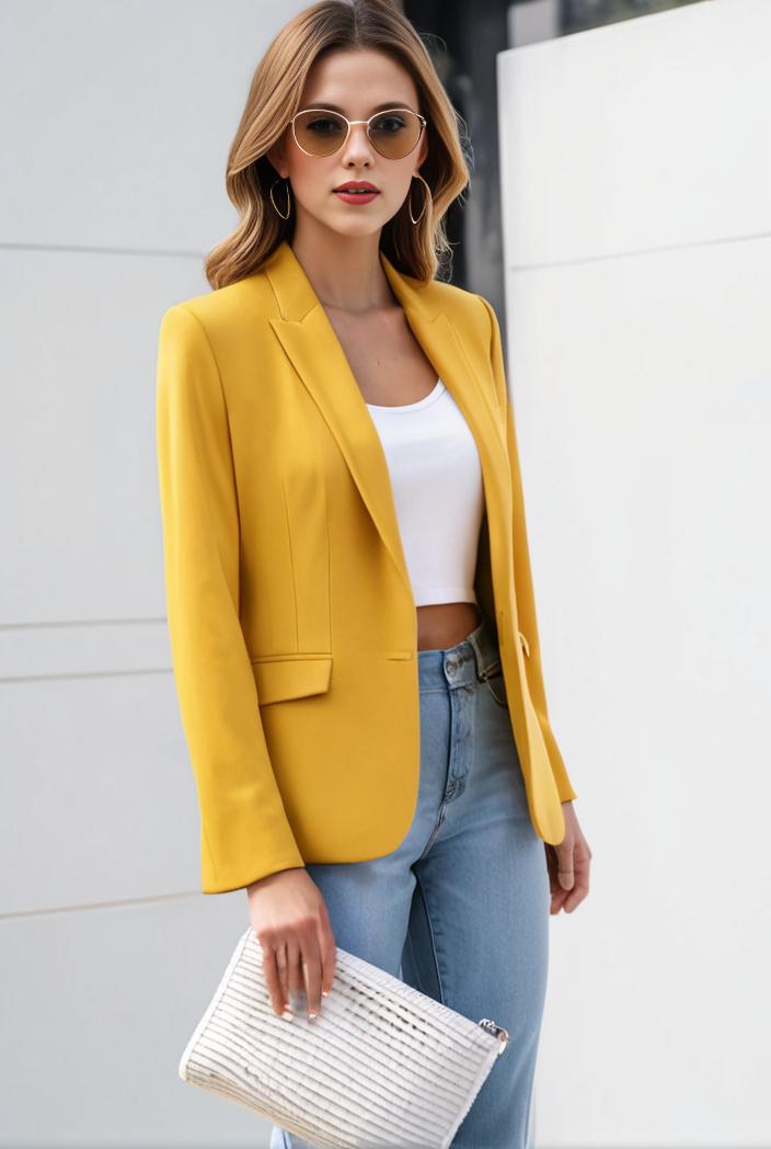 chic open front blazer with stylish pockets for women 103402