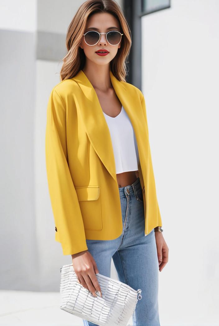 chic open front blazer with stylish pockets for women 103403