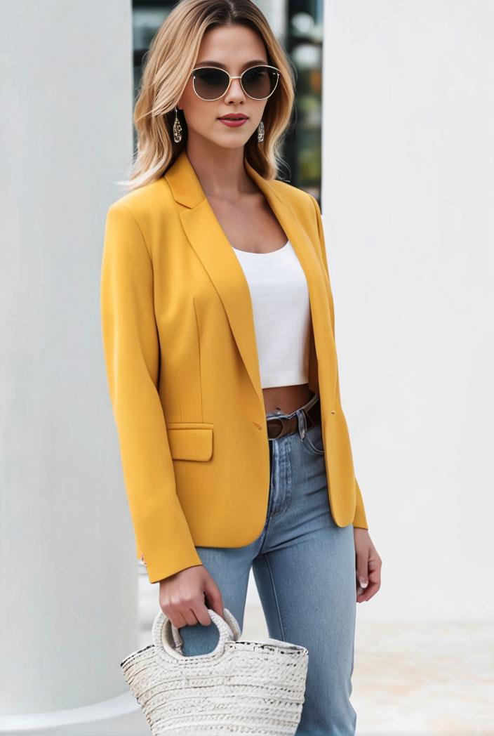 chic open front blazer with stylish pockets for women 103404