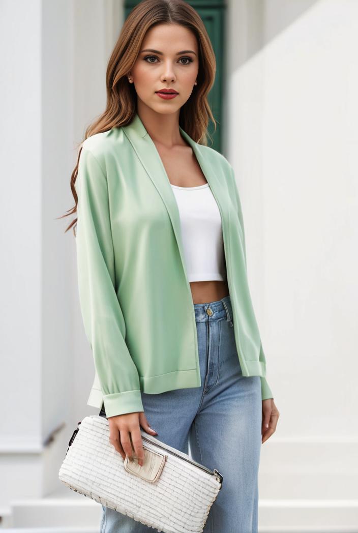 chic open front blazer with stylish pockets for women 103416