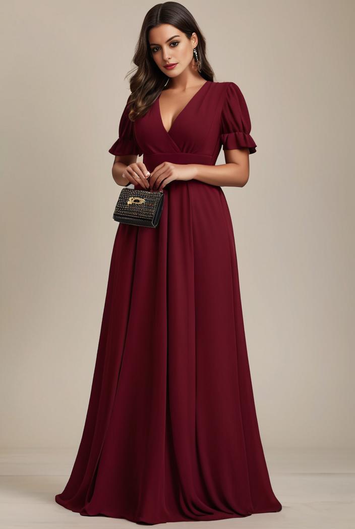 plus size simple chiffon pleated a line round neckline bridesmaid dress 107750