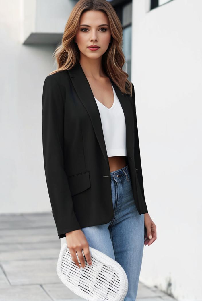 chic open front blazer with stylish pockets for women 103421