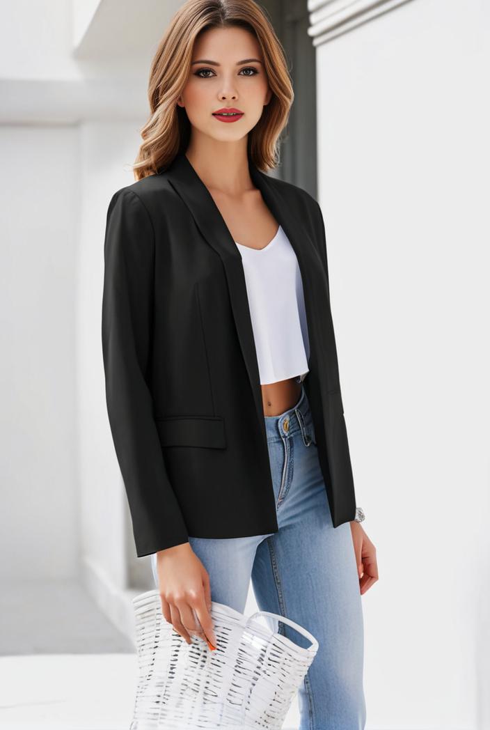 chic open front blazer with stylish pockets for women 103427