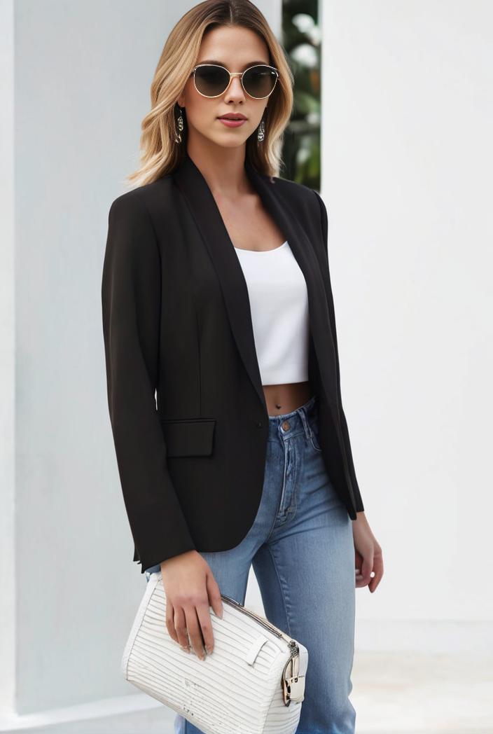 chic open front blazer with stylish pockets for women 103428
