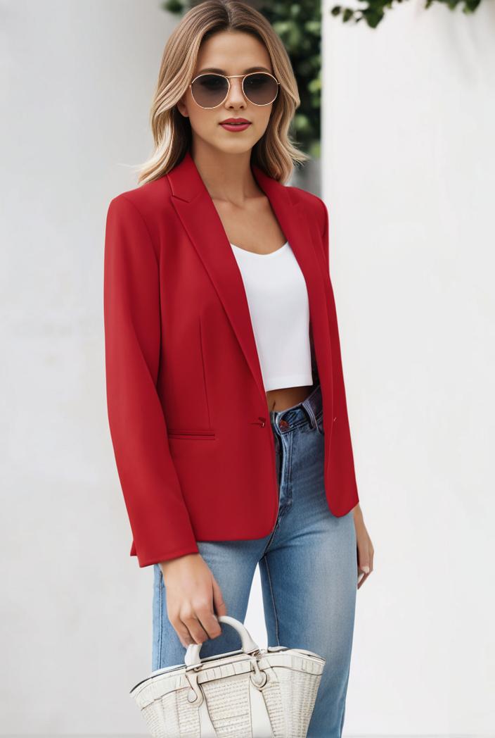 chic open front blazer with stylish pockets for women 103432