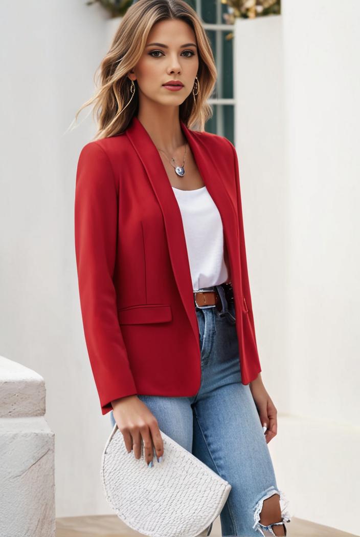 chic open front blazer with stylish pockets for women 103431
