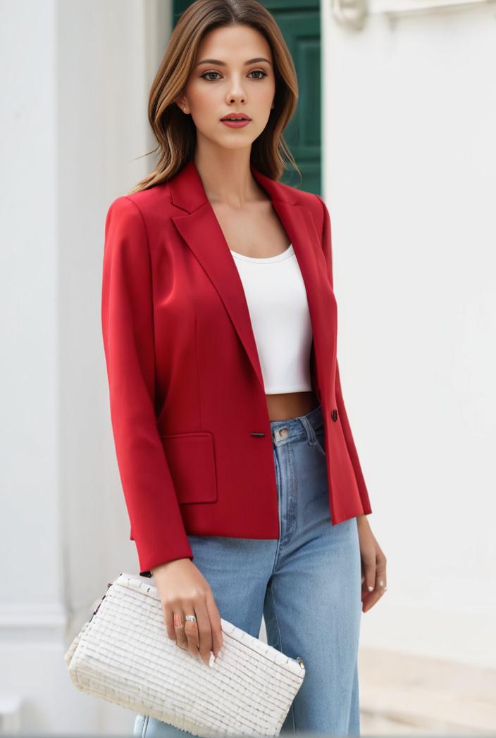chic open front blazer with stylish pockets for women 103430