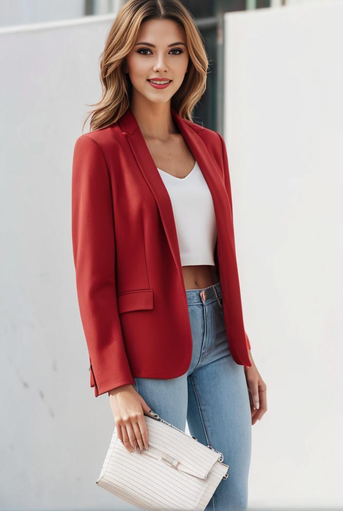chic open front blazer with stylish pockets for women 103436