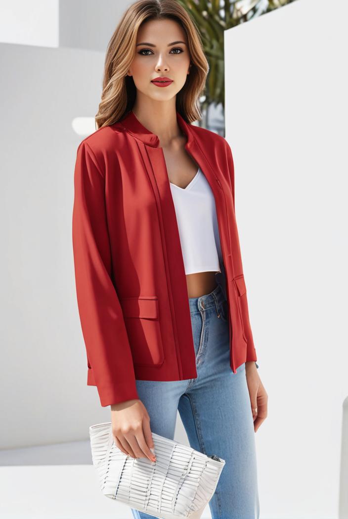 chic open front blazer with stylish pockets for women 103434