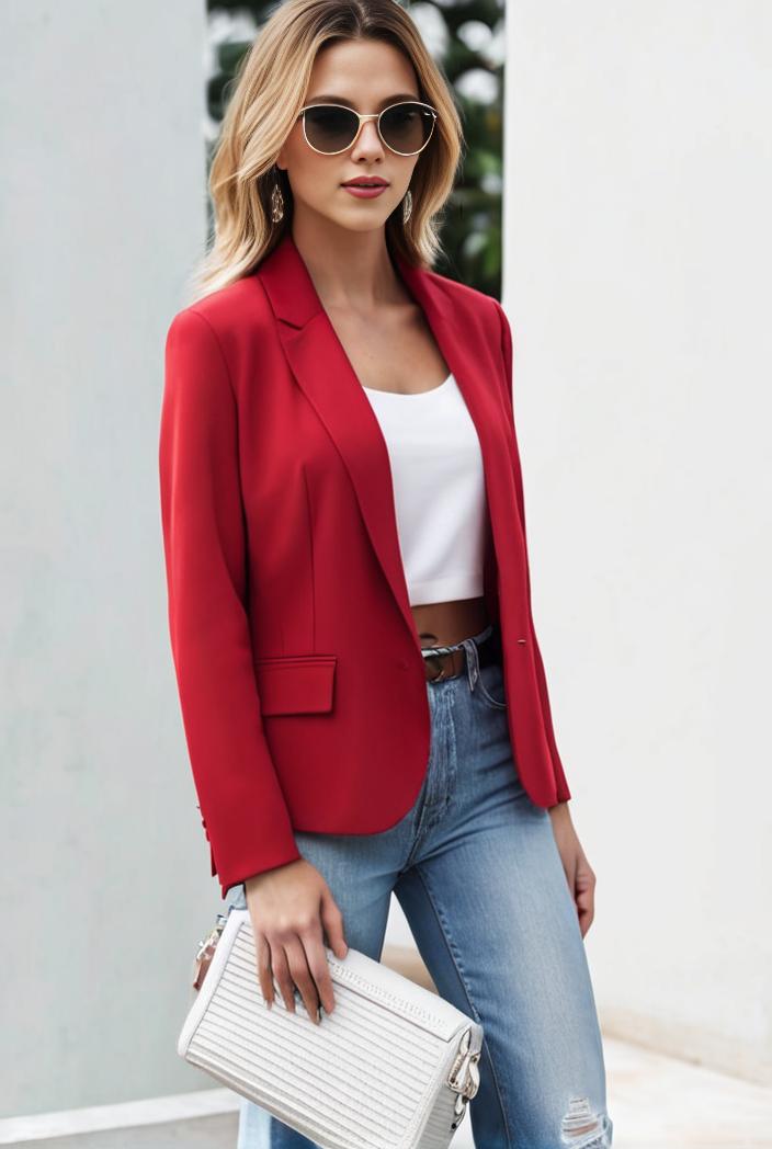 chic open front blazer with stylish pockets for women 103435