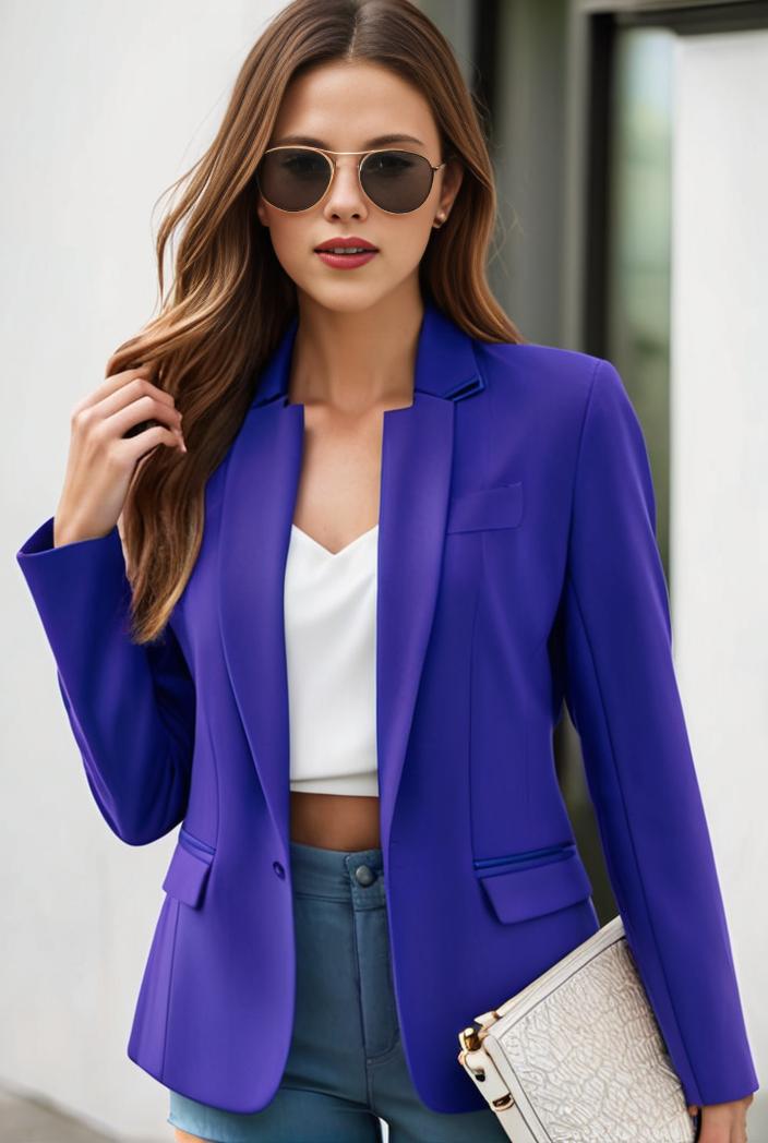 chic open front blazer with stylish pockets for women 103440