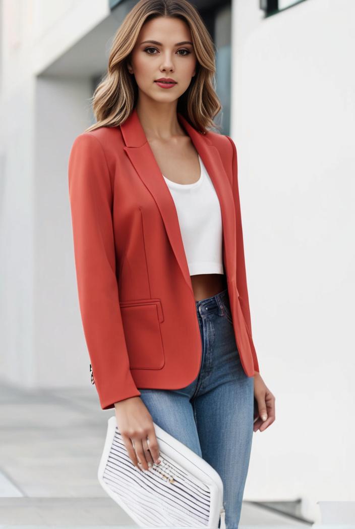 chic open front blazer with stylish pockets for women 103445