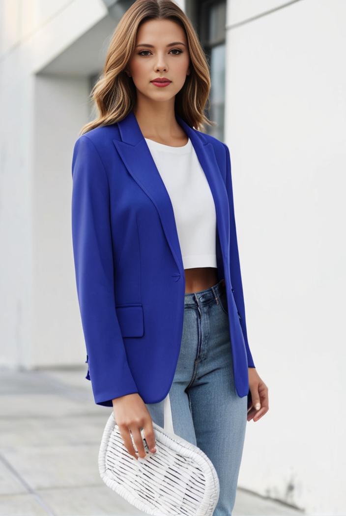 chic open front blazer with stylish pockets for women 103453
