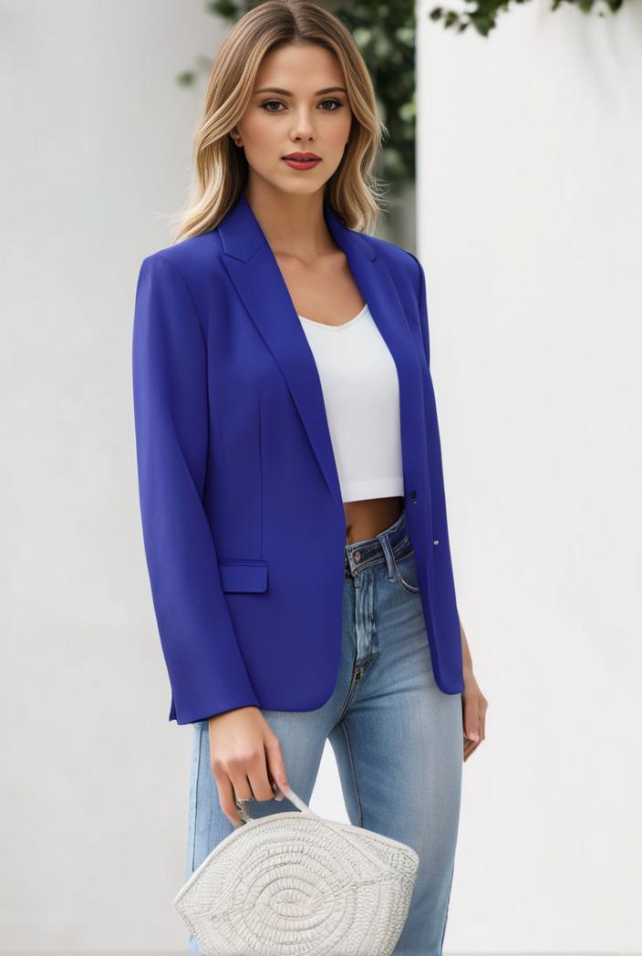 chic open front blazer with stylish pockets for women 103454