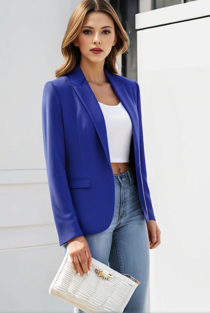 chic open front blazer with stylish pockets for women 103458
