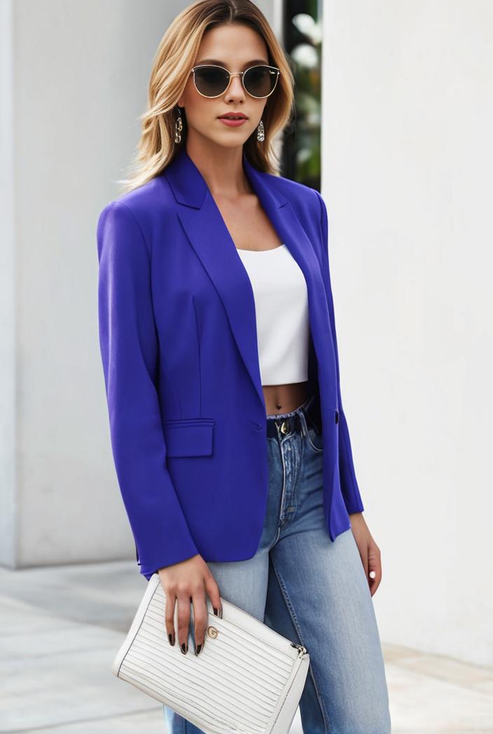 chic open front blazer with stylish pockets for women 103460
