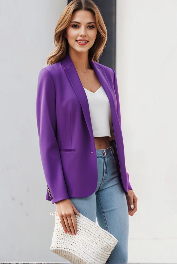 chic open front blazer with stylish pockets for women 103465