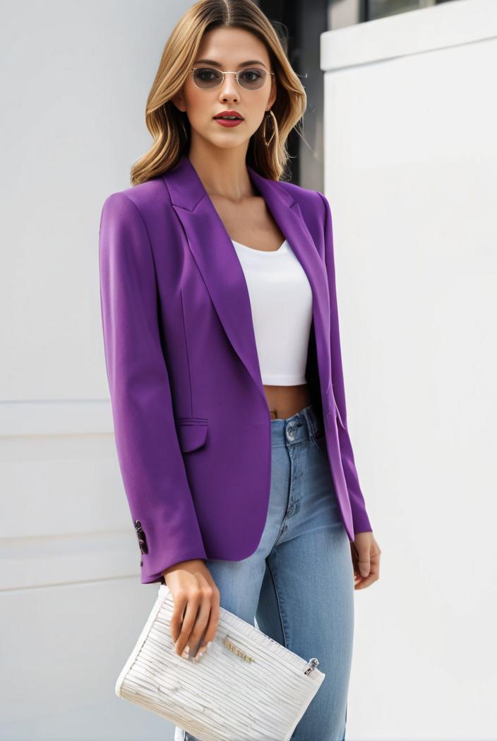 chic open front blazer with stylish pockets for women 103466