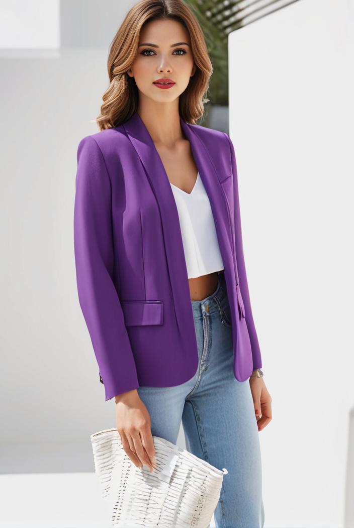 chic open front blazer with stylish pockets for women 103467
