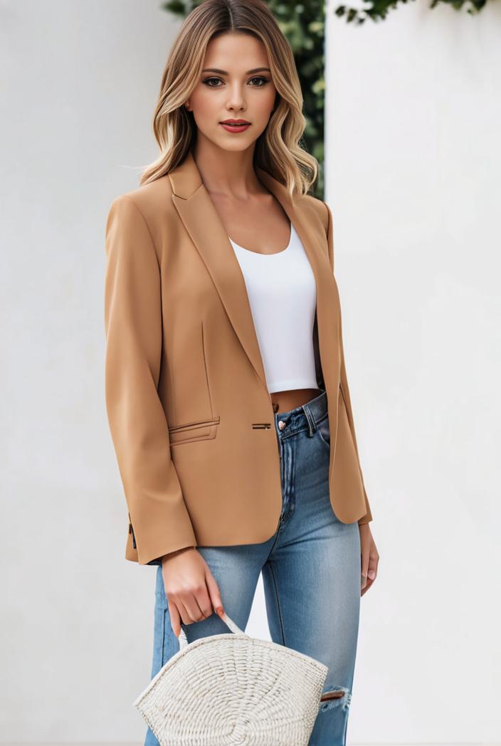 chic open front blazer with stylish pockets for women 103470