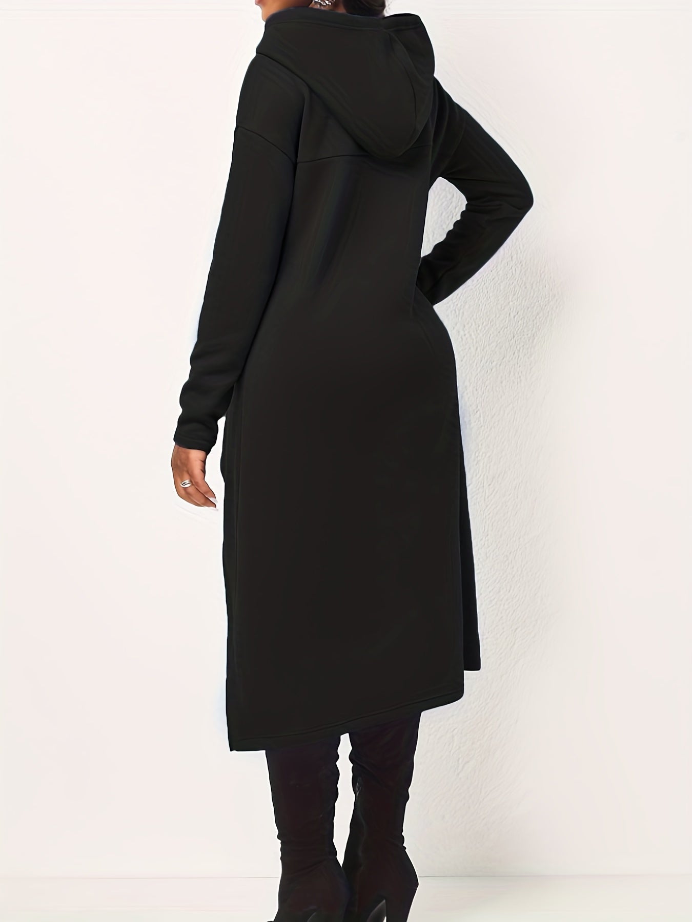 Stylish Drawstring Hooded Long Sleeve High Low Hem Hoodie