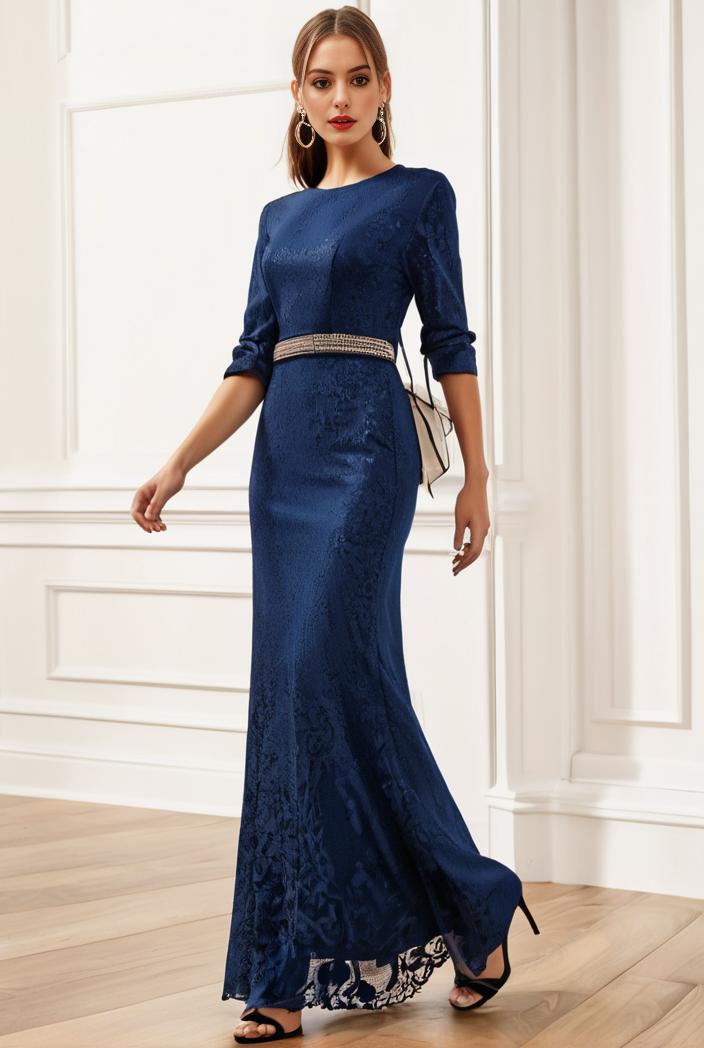 3 4 sleeve bodycon plunging back sequin evening dress 115736