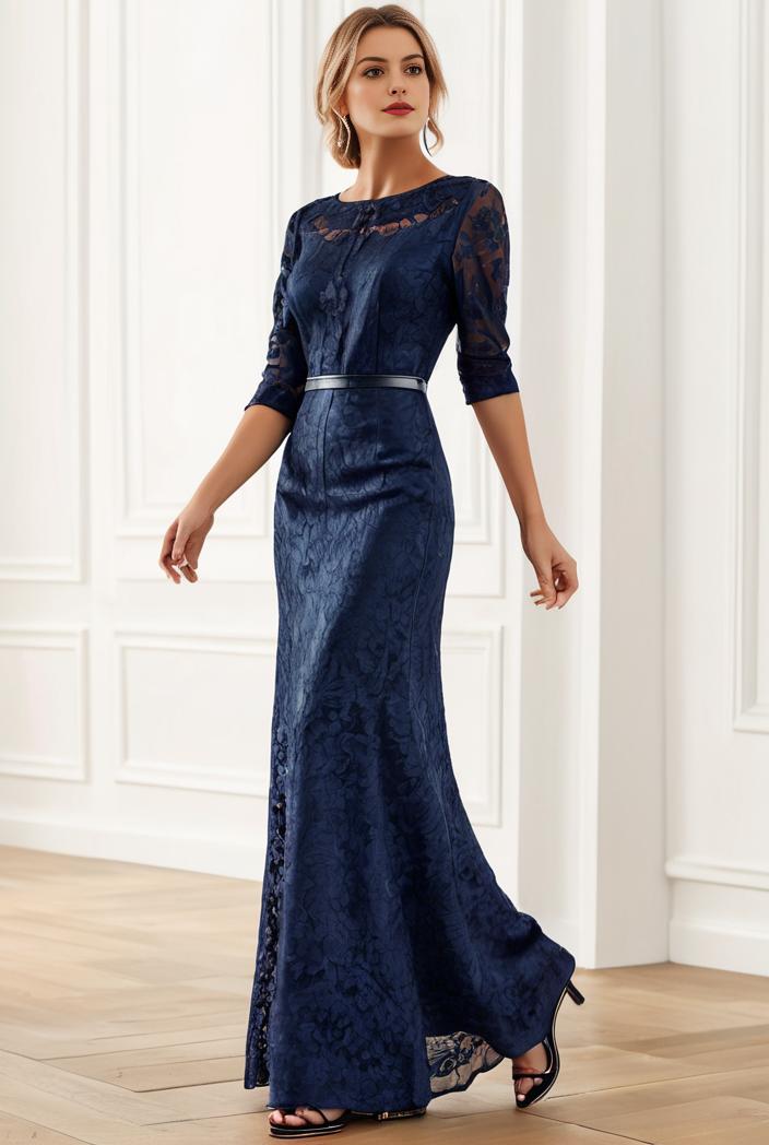 3 4 sleeve bodycon plunging back sequin evening dress 115740