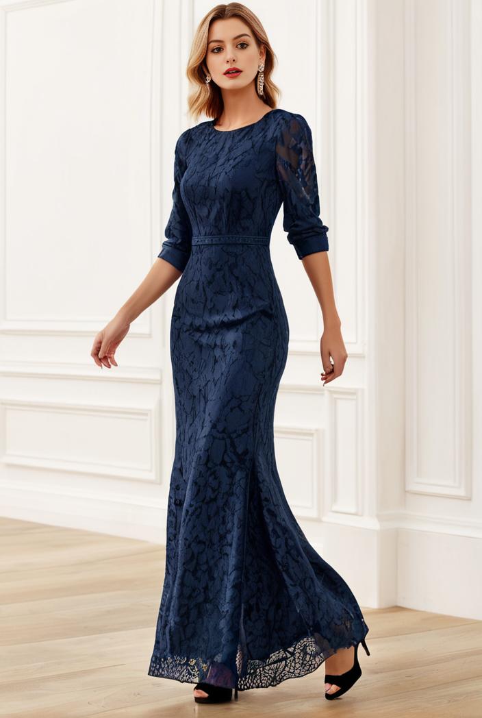3 4 sleeve bodycon plunging back sequin evening dress 115741