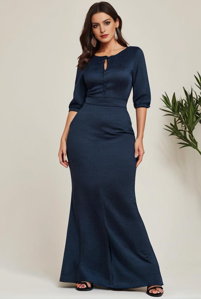 3 4 sleeve bodycon plunging back sequin evening dress 115746