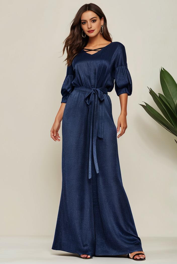 3 4 sleeve bodycon plunging back sequin evening dress 115748