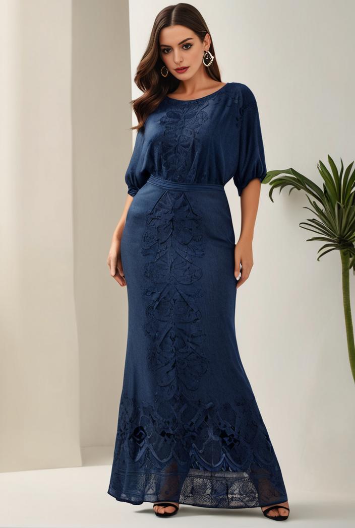 3 4 sleeve bodycon plunging back sequin evening dress 115750