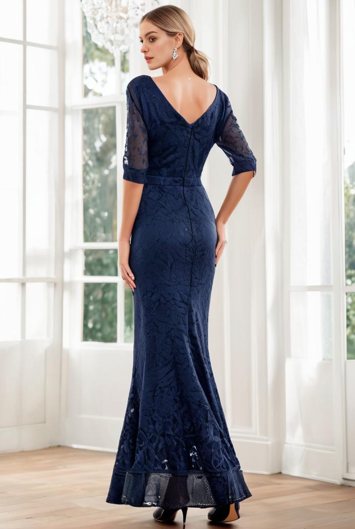 3 4 sleeve bodycon plunging back sequin evening dress 115758