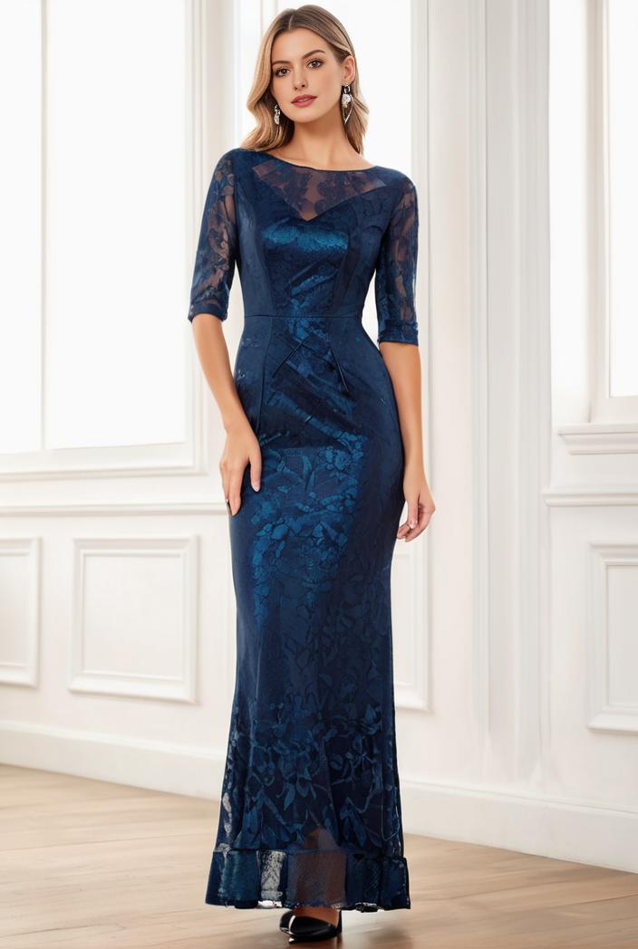 3 4 sleeve bodycon plunging back sequin evening dress 115766