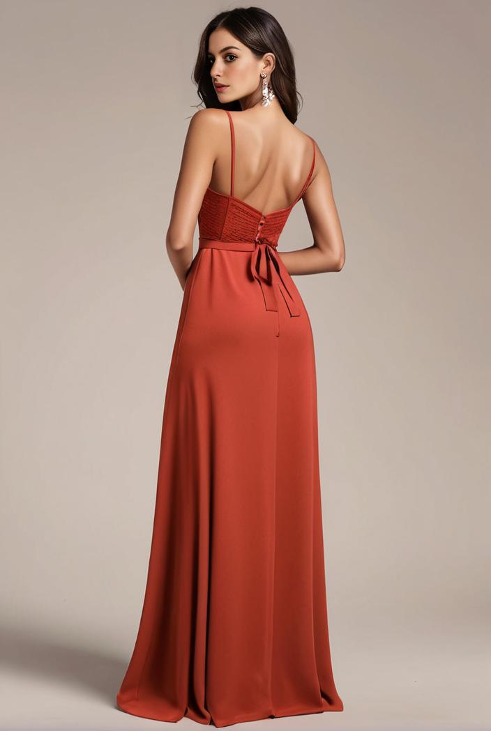 convertible chiffon lace open back spaghetti straps bridesmaid dress 116235