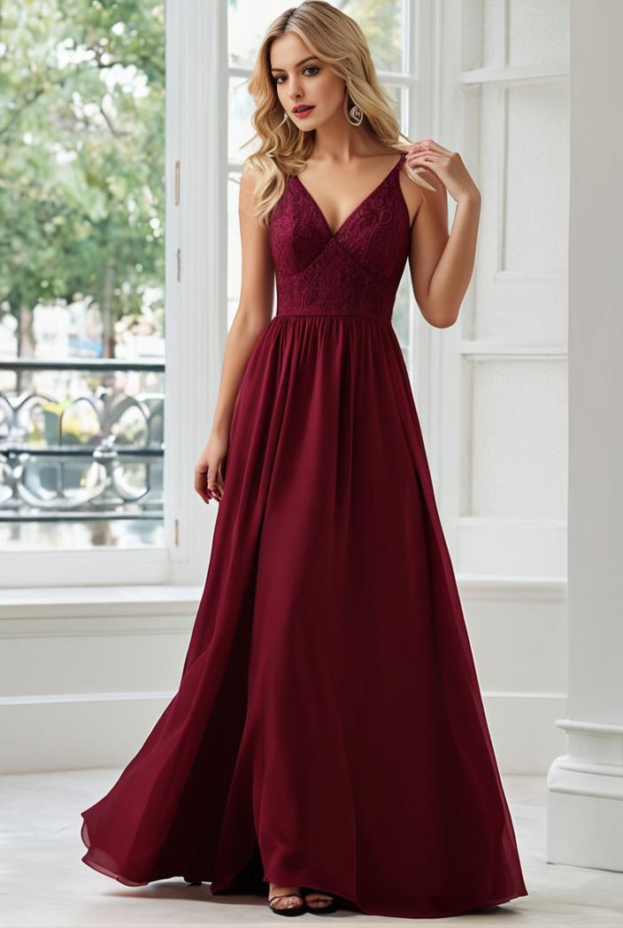 convertible chiffon lace open back spaghetti straps bridesmaid dress 116239