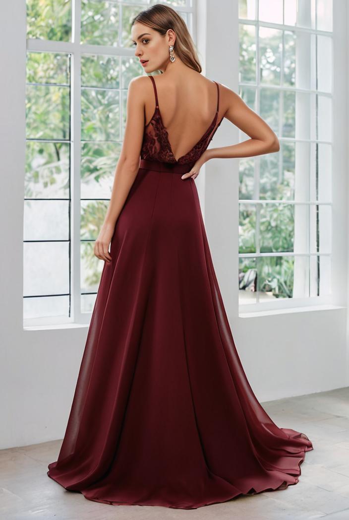 convertible chiffon lace open back spaghetti straps bridesmaid dress 116267
