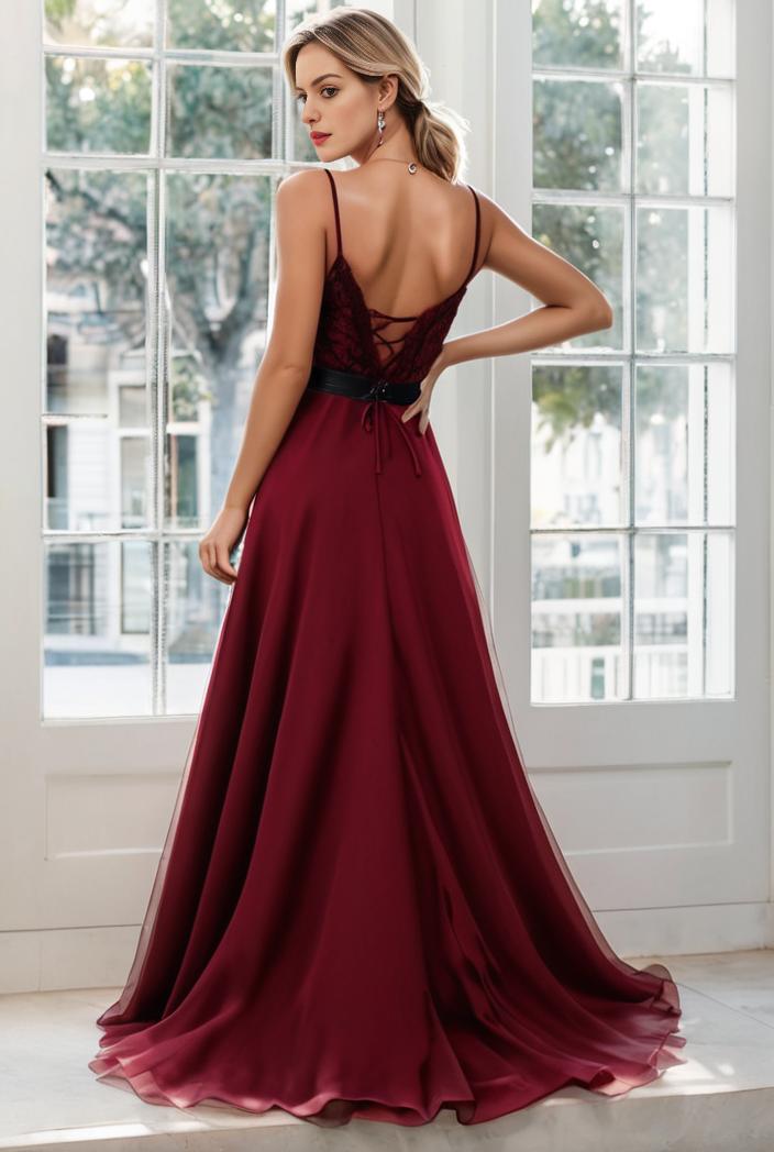 convertible chiffon lace open back spaghetti straps bridesmaid dress 116270