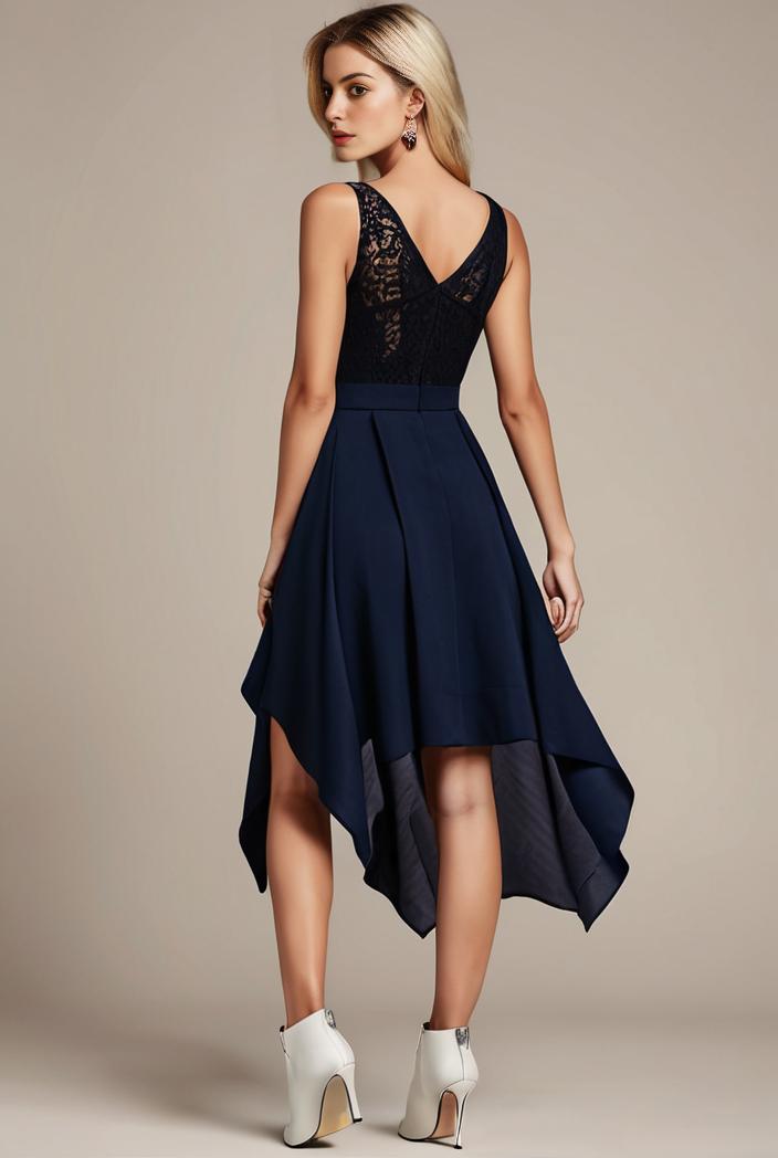 deep v neck lace chiffon bridesmaid dress with asymmetrical hem 116809