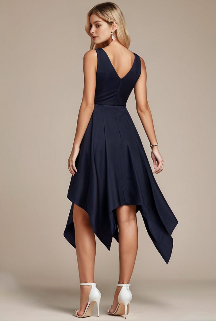deep v neck lace chiffon bridesmaid dress with asymmetrical hem 116810