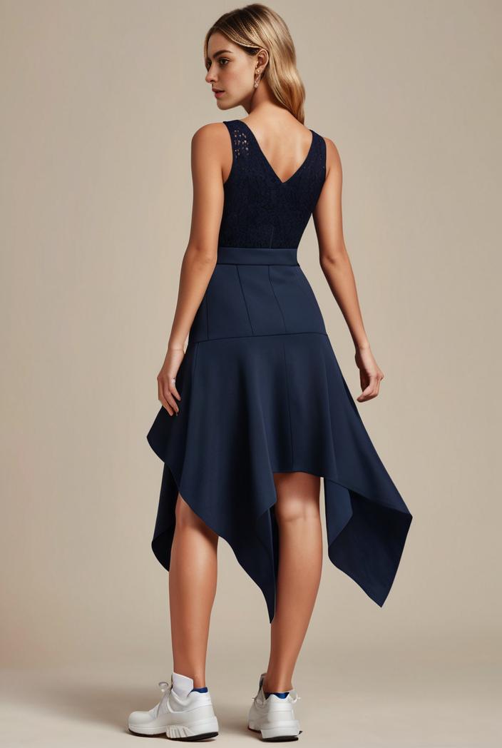 deep v neck lace chiffon bridesmaid dress with asymmetrical hem 116812