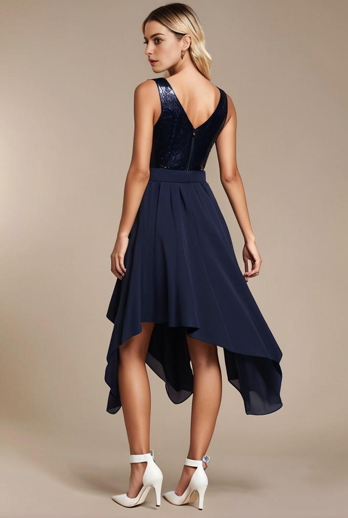 deep v neck lace chiffon bridesmaid dress with asymmetrical hem 116814