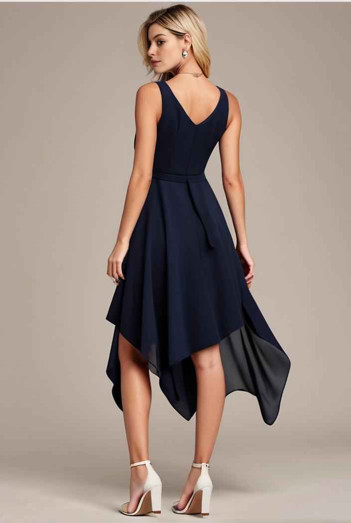 deep v neck lace chiffon bridesmaid dress with asymmetrical hem 116815