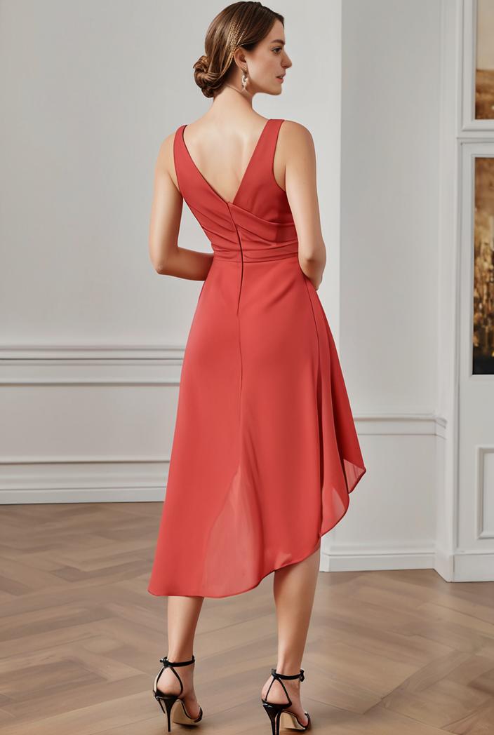 deep v neck lace chiffon bridesmaid dress with asymmetrical hem 116816