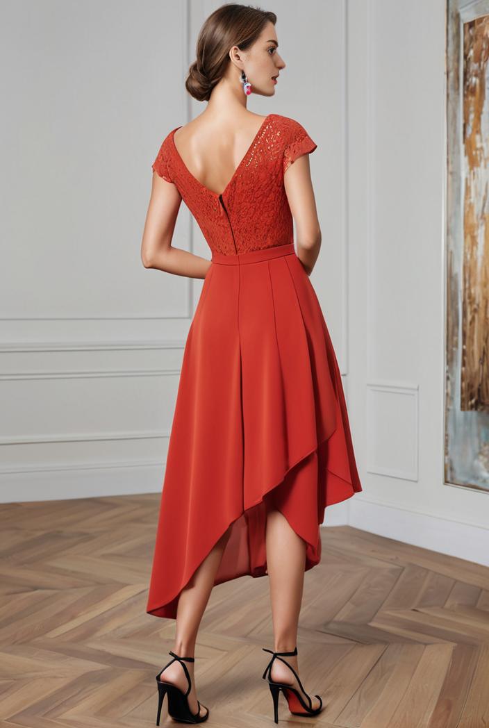 deep v neck lace chiffon bridesmaid dress with asymmetrical hem 116817