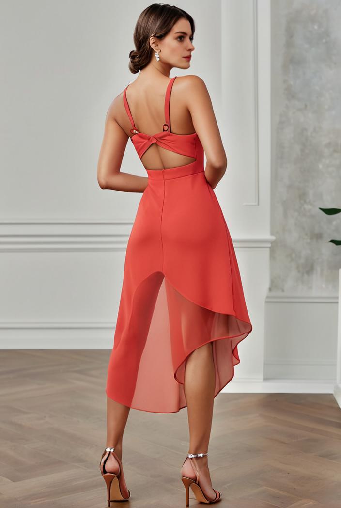 deep v neck lace chiffon bridesmaid dress with asymmetrical hem 116819