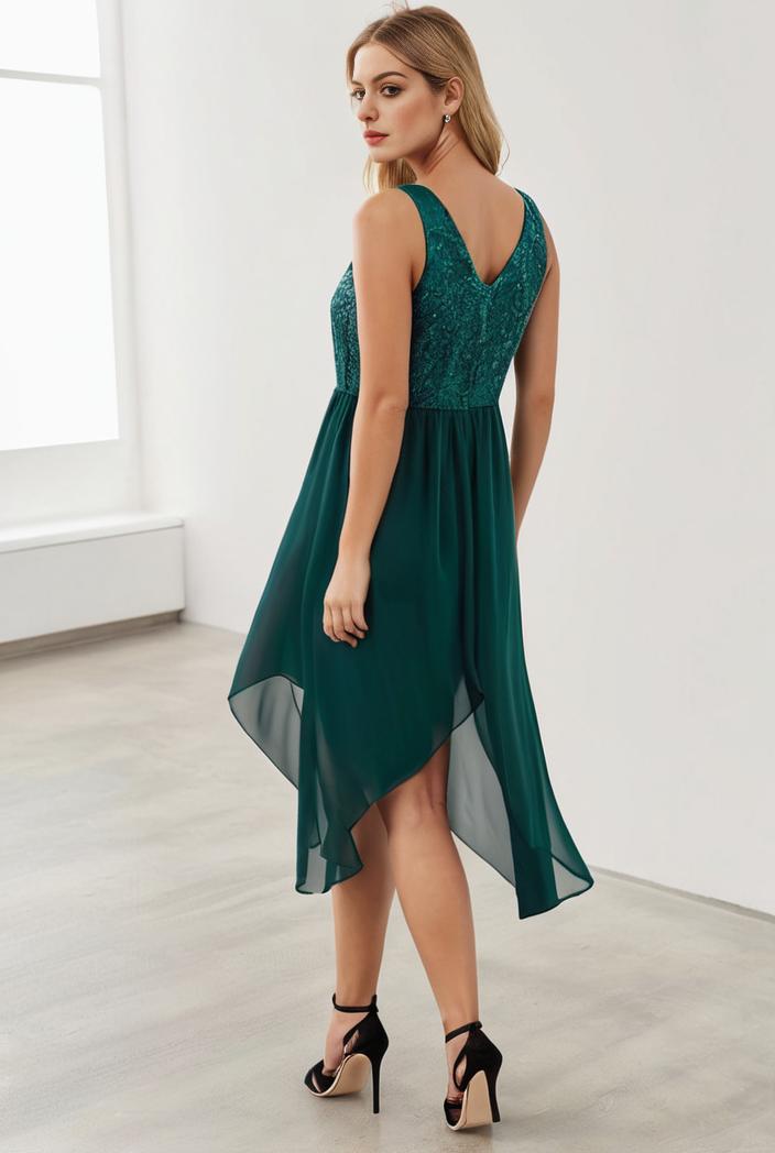 deep v neck lace chiffon bridesmaid dress with asymmetrical hem 116832