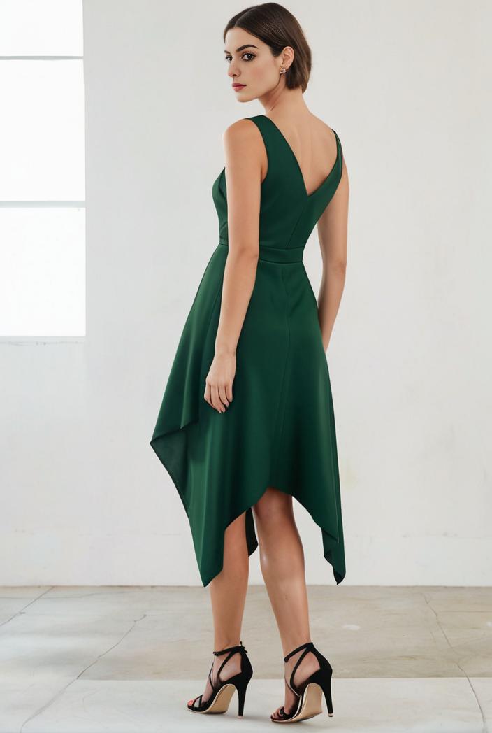 deep v neck lace chiffon bridesmaid dress with asymmetrical hem 116834