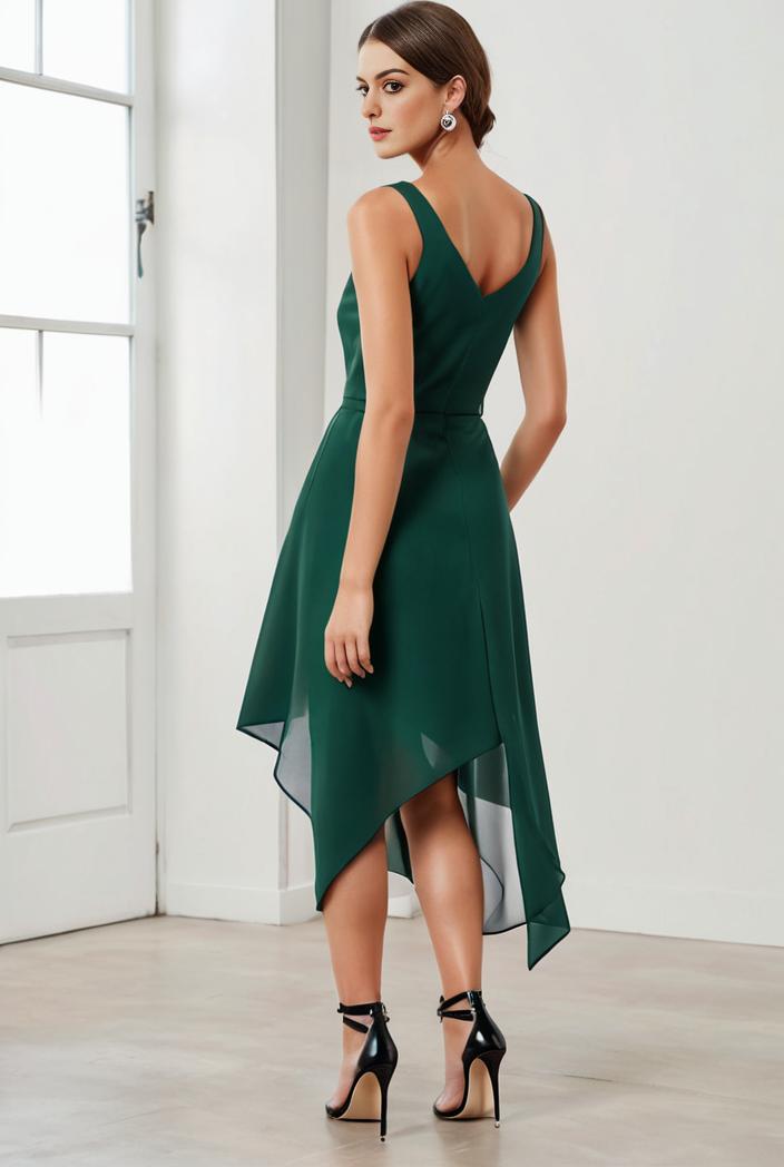deep v neck lace chiffon bridesmaid dress with asymmetrical hem 116836