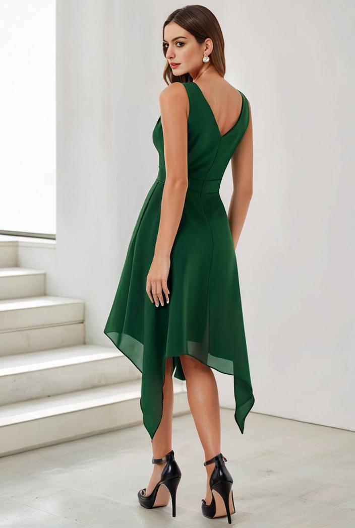 deep v neck lace chiffon bridesmaid dress with asymmetrical hem 116837