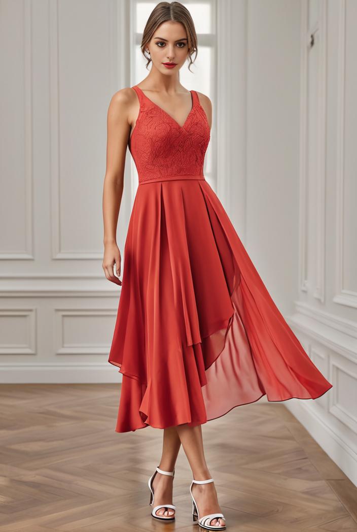 deep v neck lace chiffon bridesmaid dress with asymmetrical hem 116839